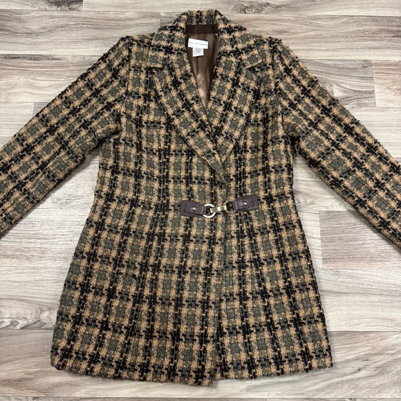Soft Surroundings Yorkshire Houndstooth Green Tweed Coat Size Petite Small - Picture 6 of 10